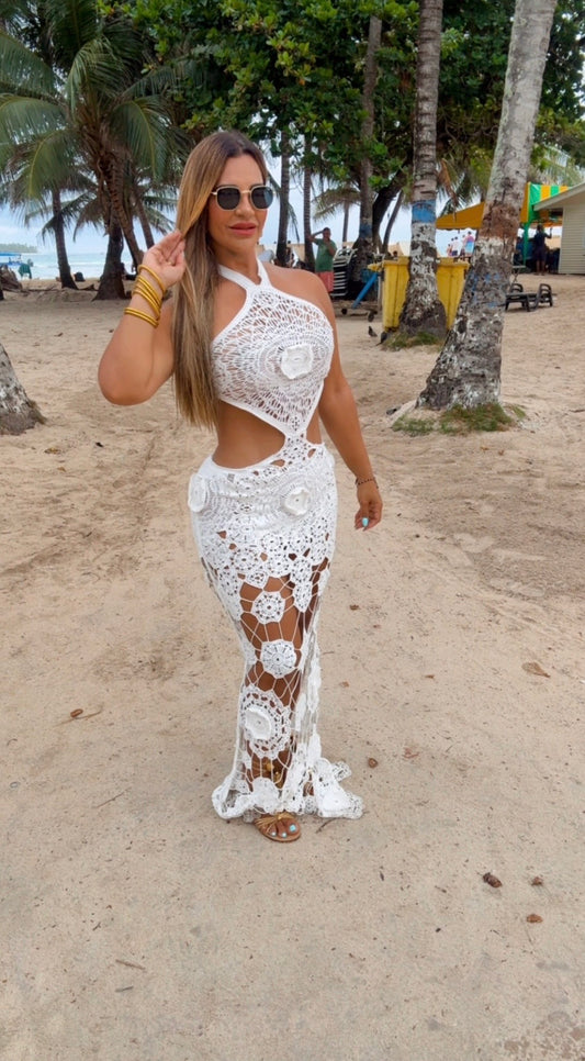 Sirenis White Crochet Dress (spandex)