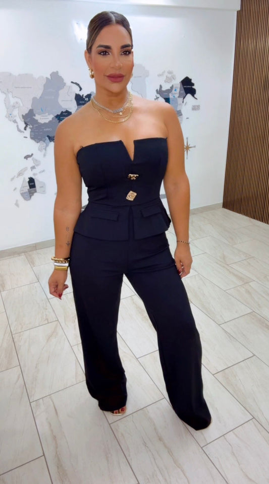 Venezuela Black Vest Jumpsuit (stretch) utilicé talla Médium