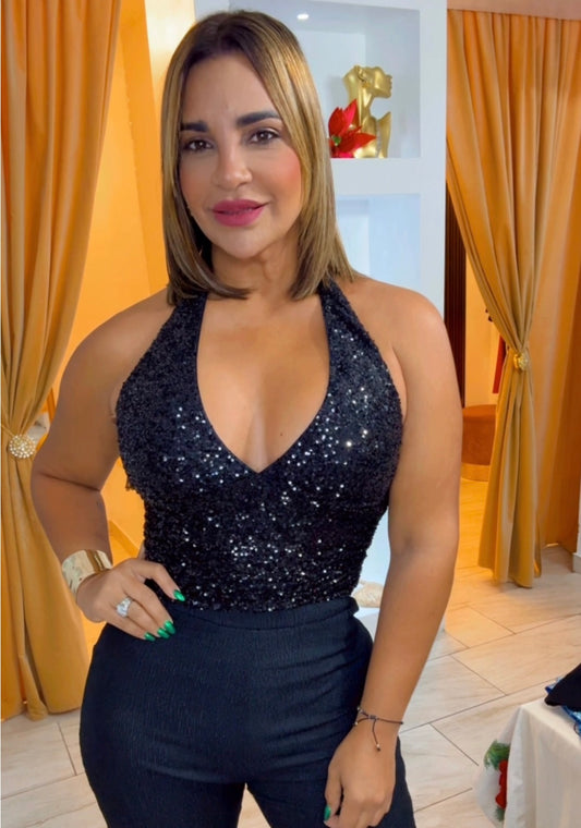Black Sequins Halter Top (spandex)