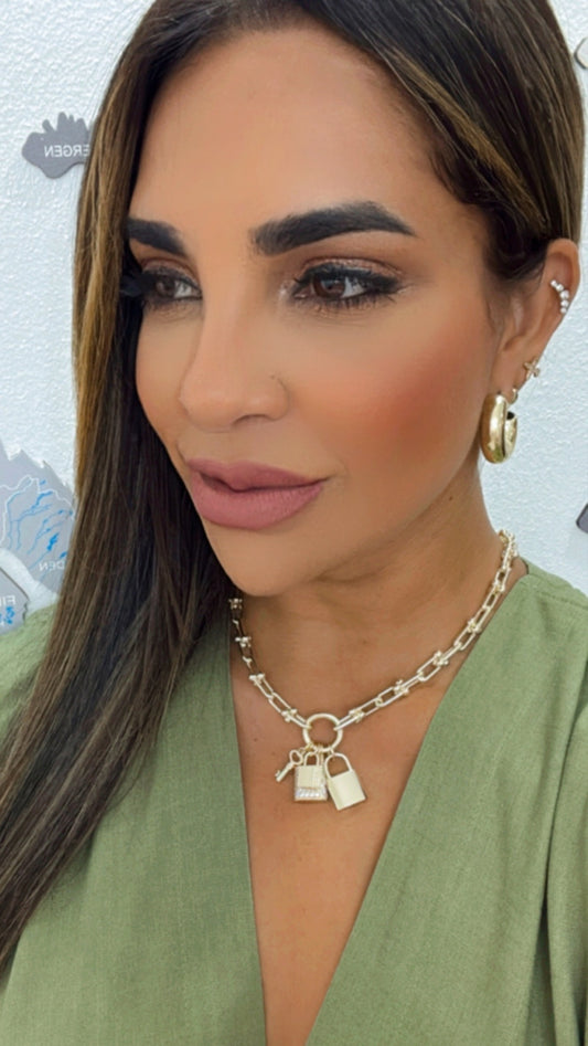 Lock & Key Gold Necklace(gold plated material)