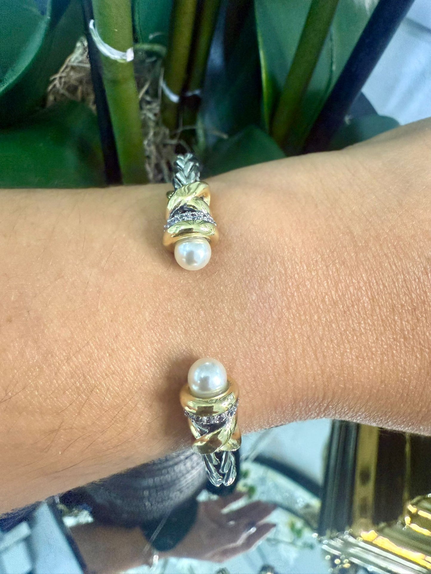 Shine Pearl Bangle (Two Tones) (Gold Plated)