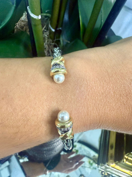 Shine Pearl Bangle (Two Tones) (Gold Plated)