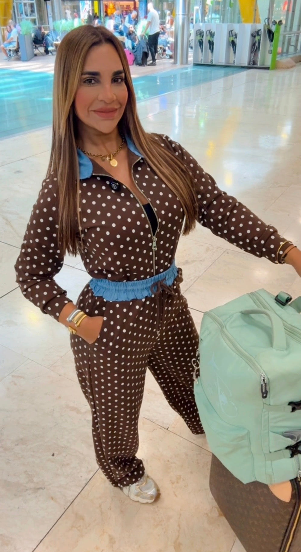 Madrid Polka Brown Set (spandex)