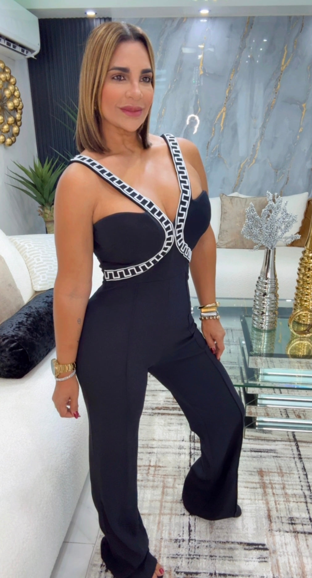 Montevideo Black & White Jumpsuit (stretch) utilicé talla Médium