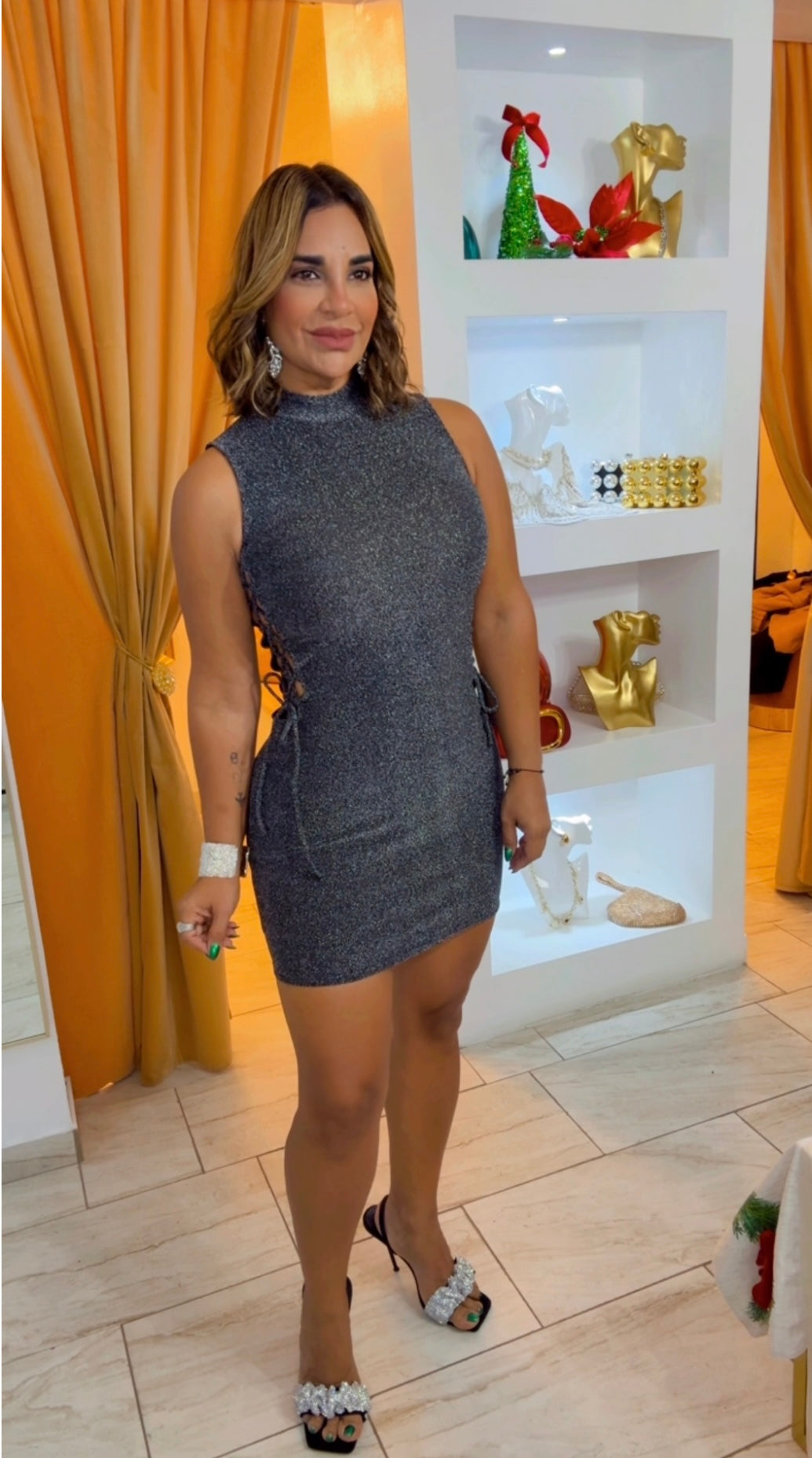 Glitter charcoal Gray Dress (stretch)