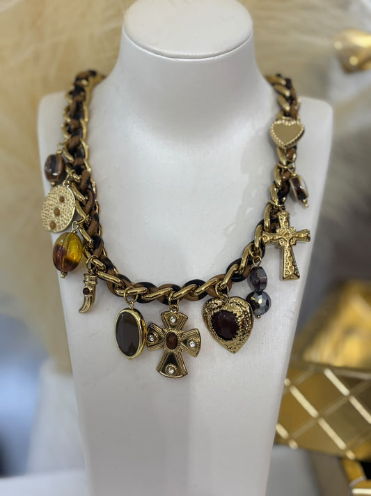 Cross Multi Charm Neckace