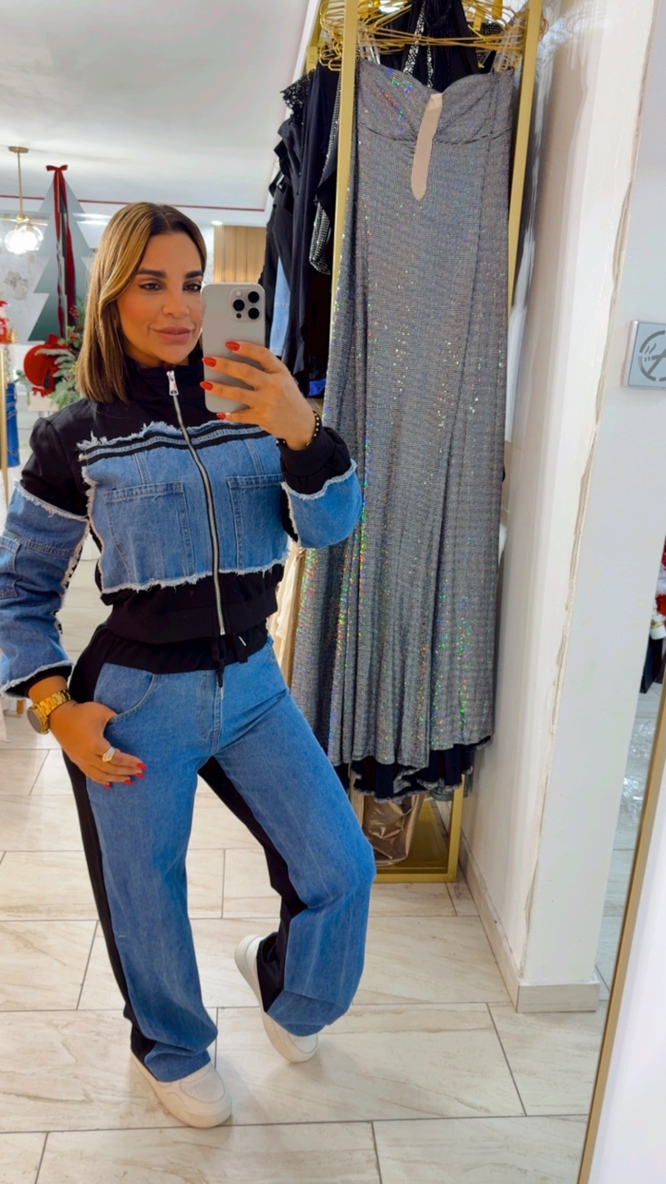 Viena Black & Denim Set (spandex ) utilicé talla Small