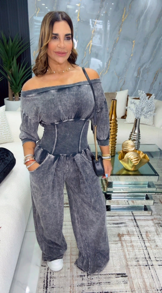 Black Mineral Wash Jumpsuit (spandex)