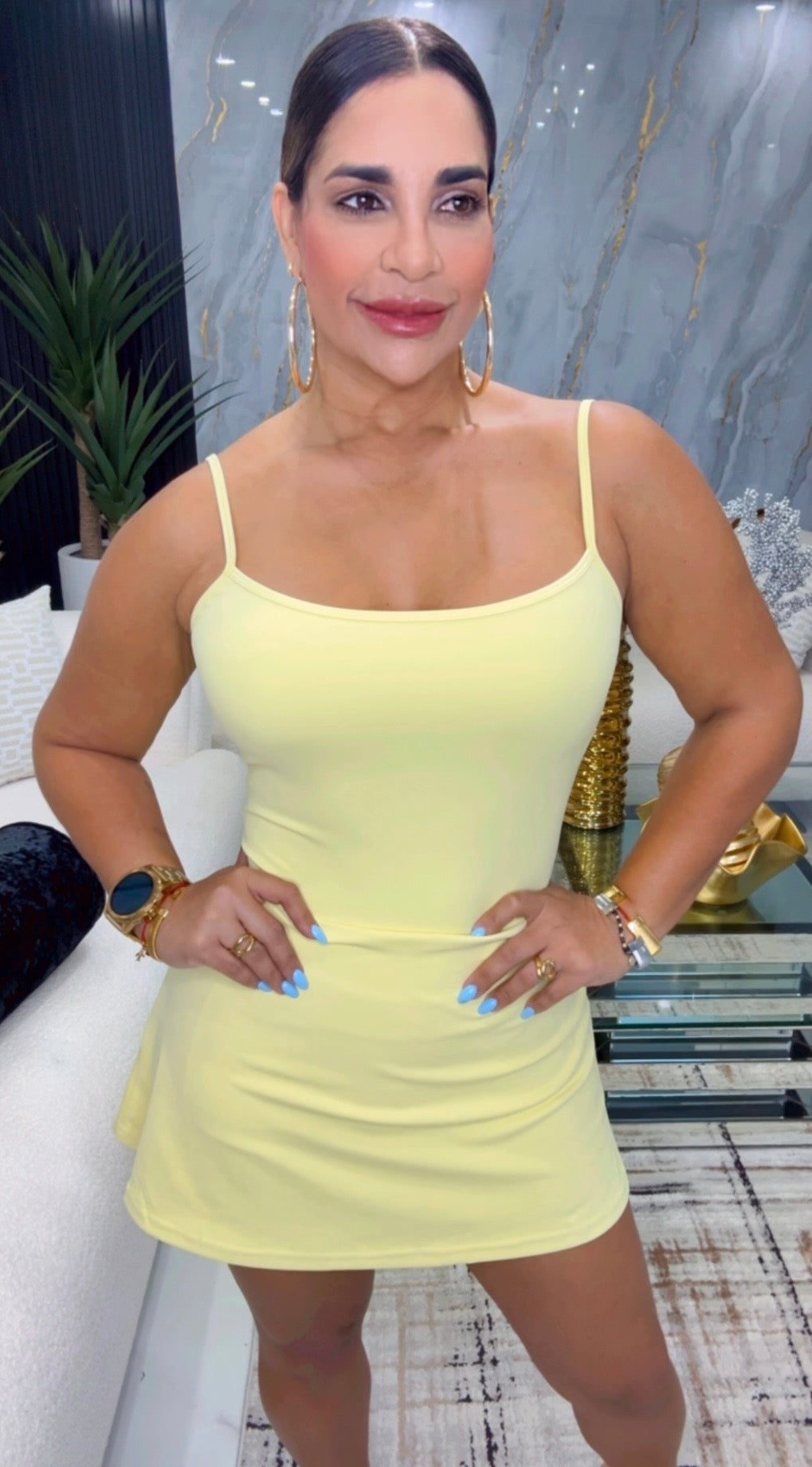 Casual Yellow Dress (Trae short integrado) stretch