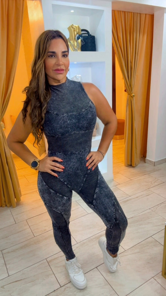 Black Mineral Wash Jumpsuit (stretch)
