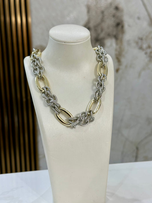 Double Silver Chain Necklace (Gold Plated) (Two Tones)