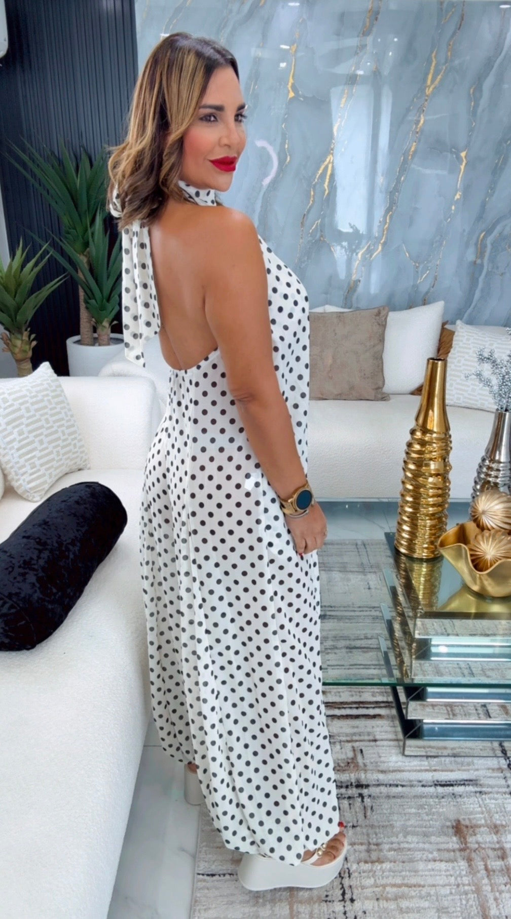 White Polka Dots Jumpsuit (spandex)