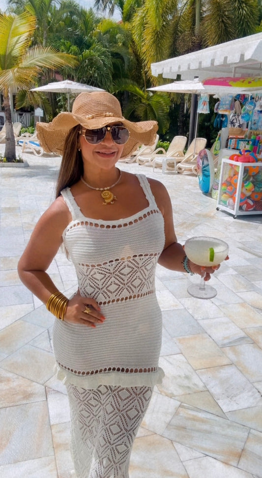 Punta Cana Beige Crochet Dress (utilicé talla M) stretch