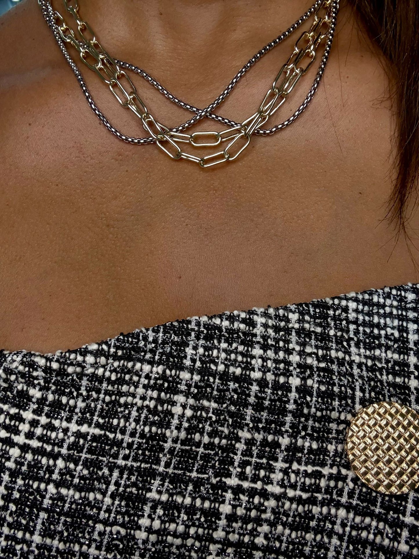 Shine Multi Chain Necklace (Two Tones) (Gold Plated)