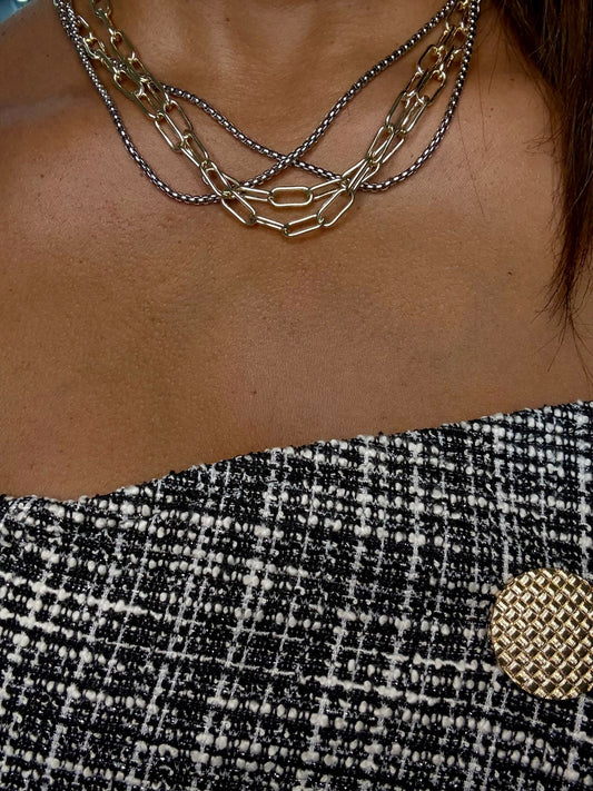 Shine Multi Chain Necklace (Two Tones) (Gold Plated)