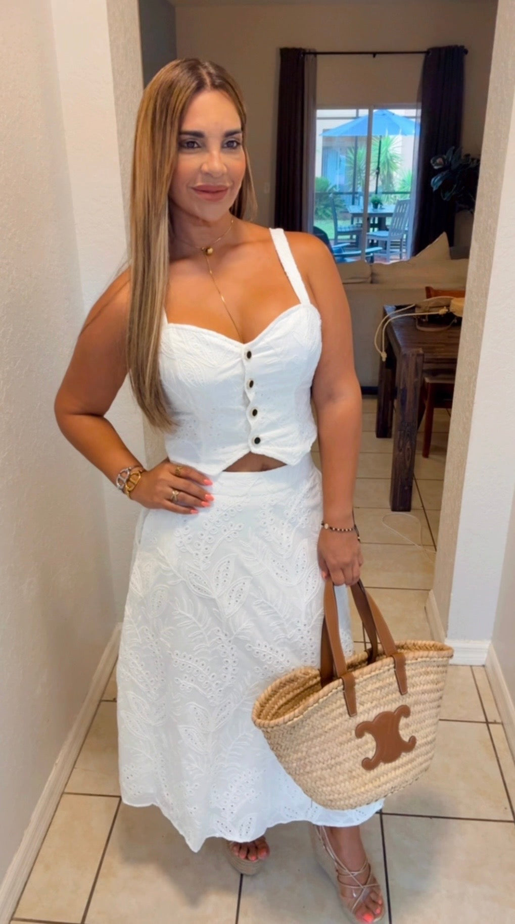 Malasia White Embroidery Skirt Set (spandex)