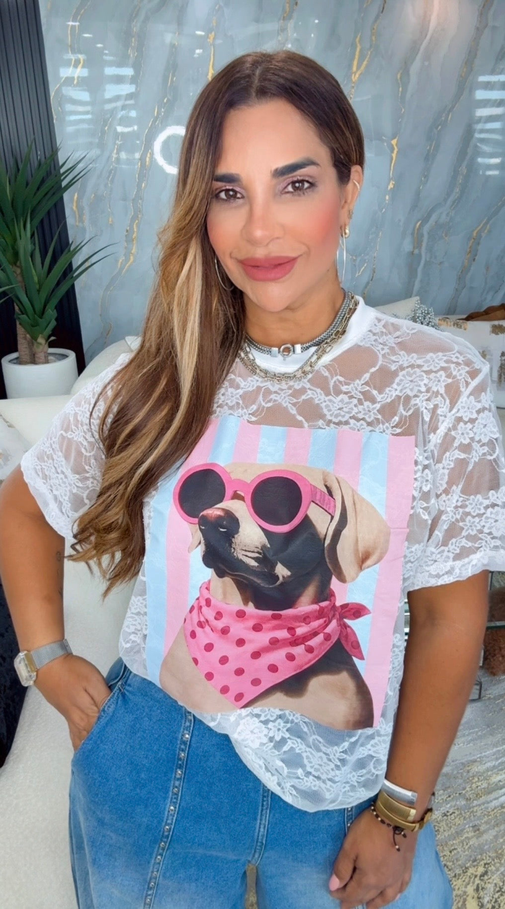 Doggy White Lace Tshirt (spandex)