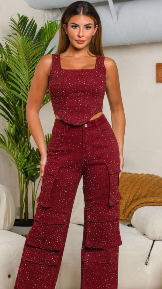 Wine Denim Shine Cargo Set (Stretch)Utilice talla M