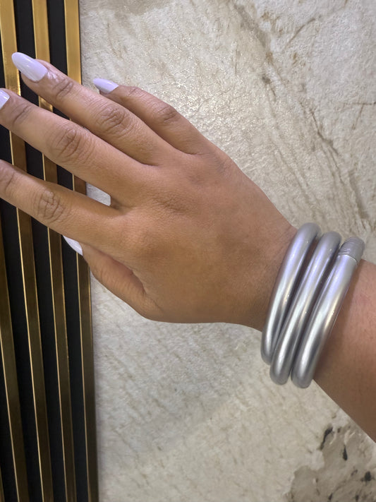 3 Bold Silver Jelly Bangles