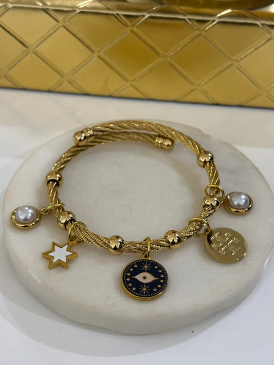 Tory multi charms bangle (material acero inoxidable)