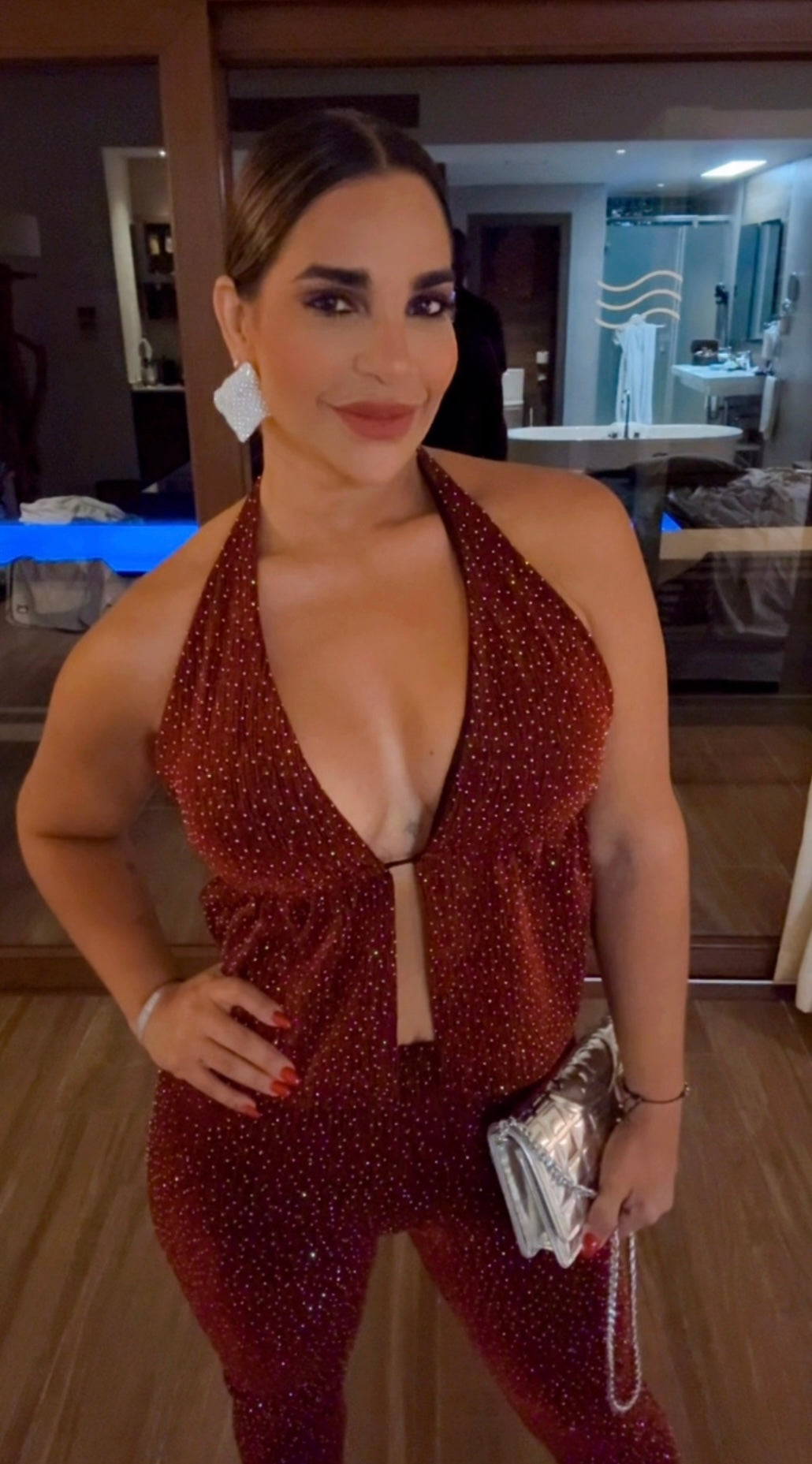 Riu Palace Maldives Burgundy Shine Set (stretch) utilicé talla M