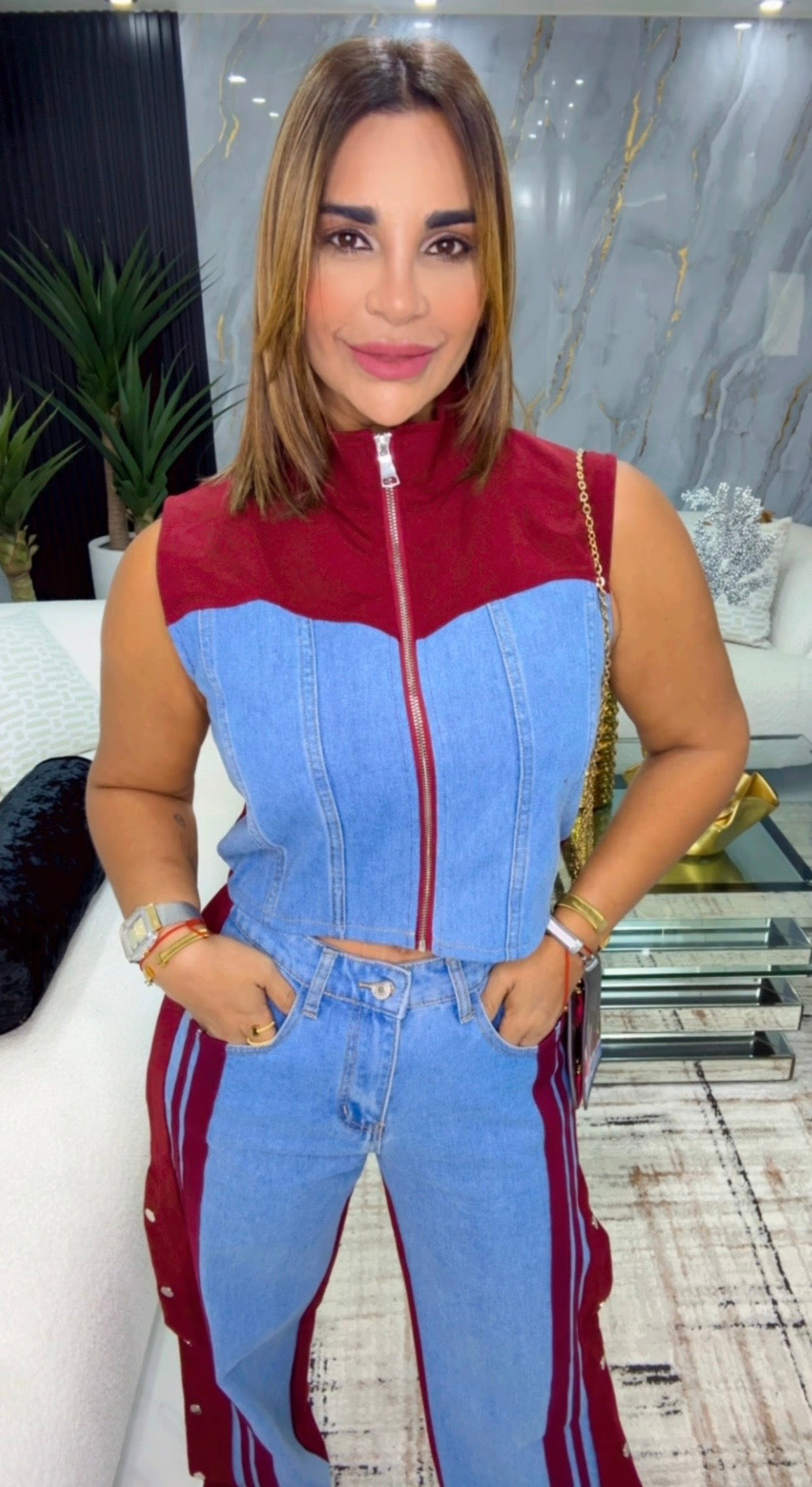 Manhattan Burgundy Denim Set (spandex)