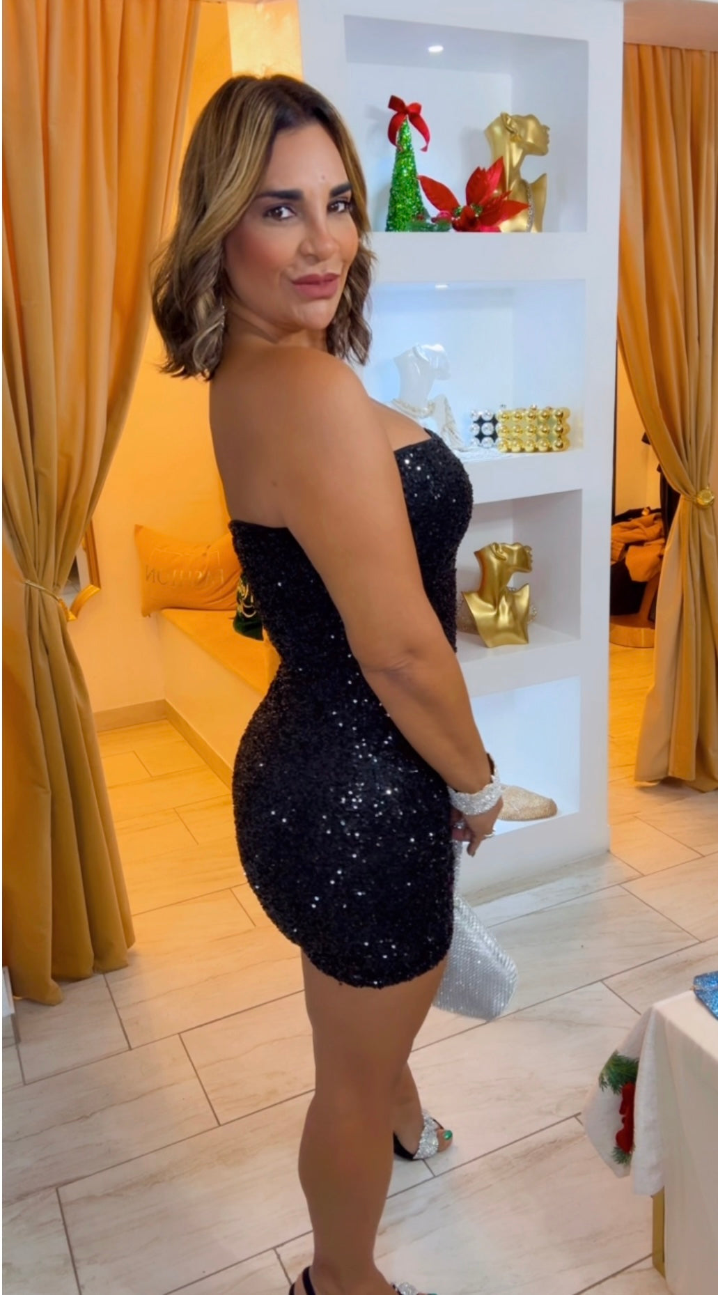 Black Sequins Mini Dress (stretch)