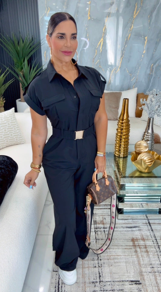 Islandia Black Jumpsuit (incluye el cinturón) spandex
