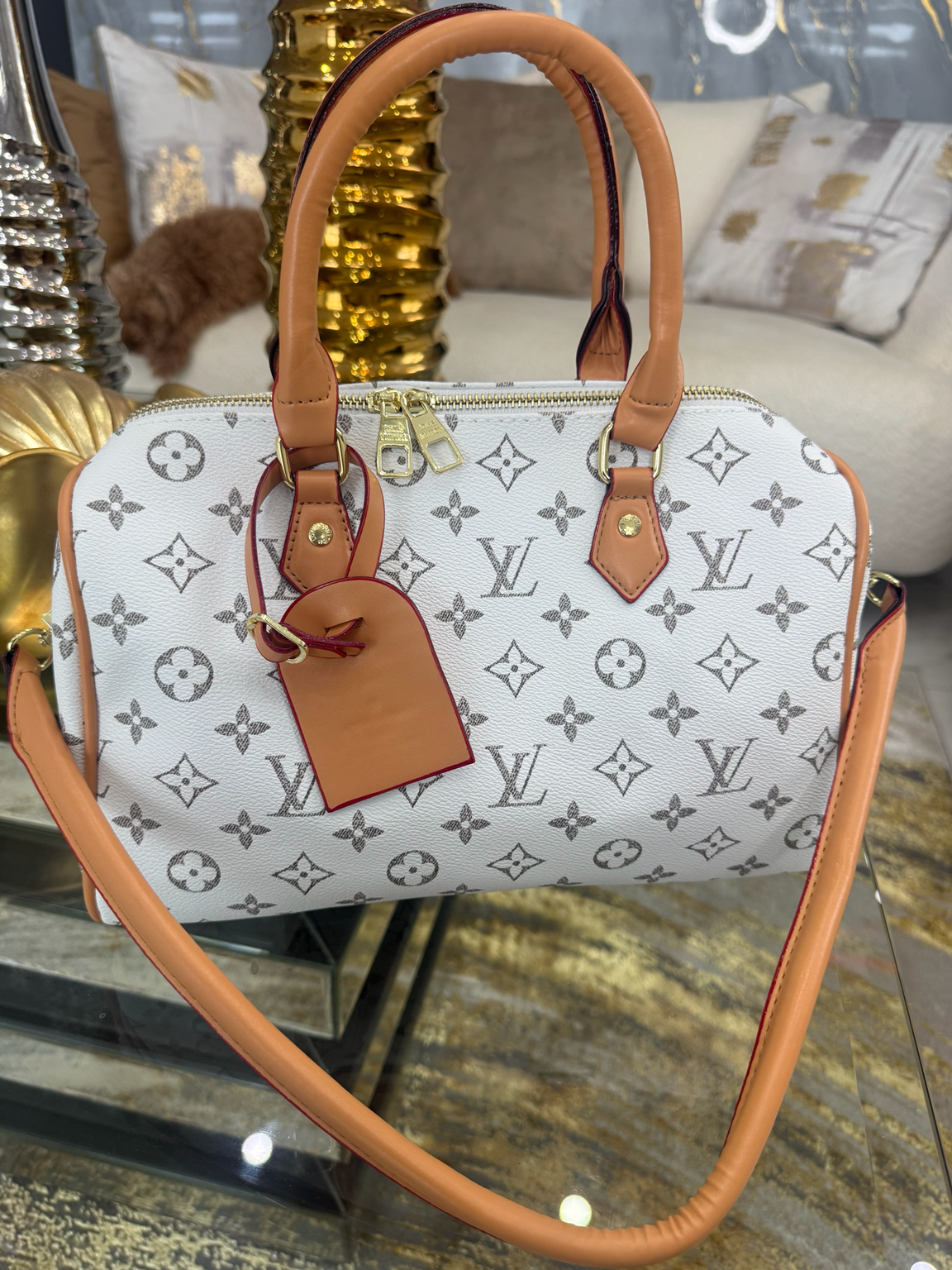 LV White & Gray Doctor Bag (tamaño mediano)