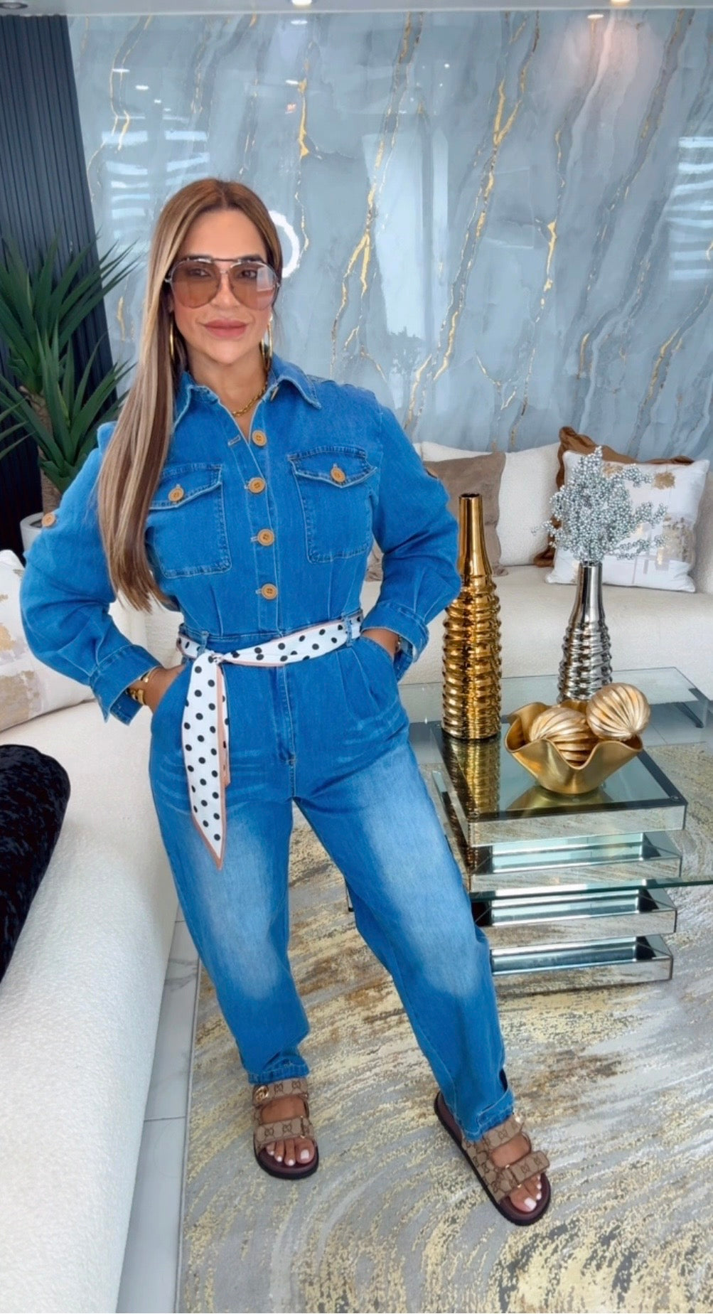 Luanda Denim Jumpsuit (utilicé M) incluye bufanda
