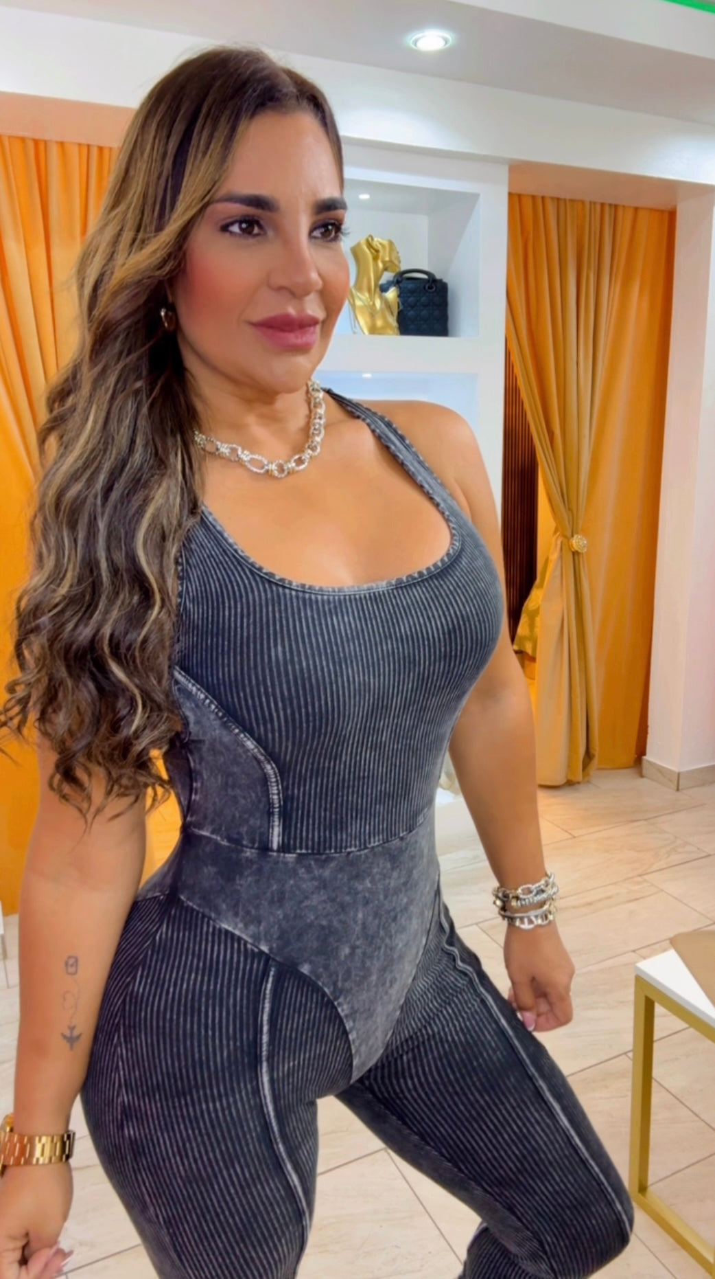Black Mineral Wash Jumpsuit (stretch)