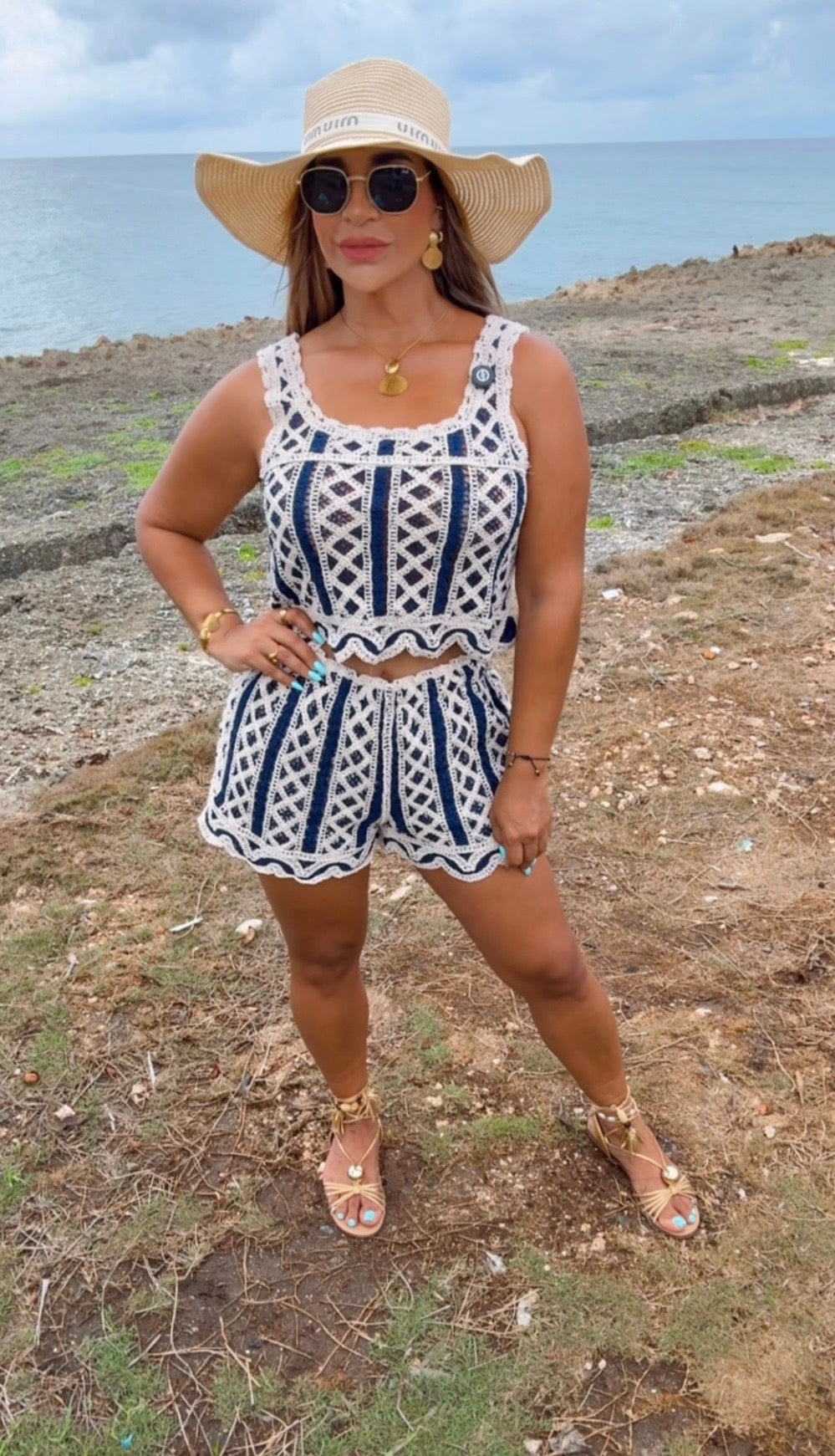 Sound Bay Navy Blue Crochet Set (spandex)