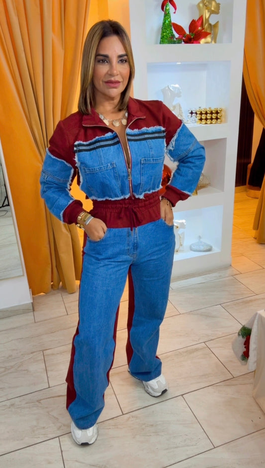 Viena Burgundy & Denim Set (utilicé talla Small)