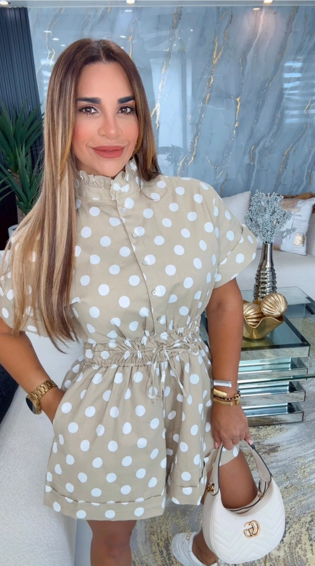 Beige Polka Dots Romper (spandex)