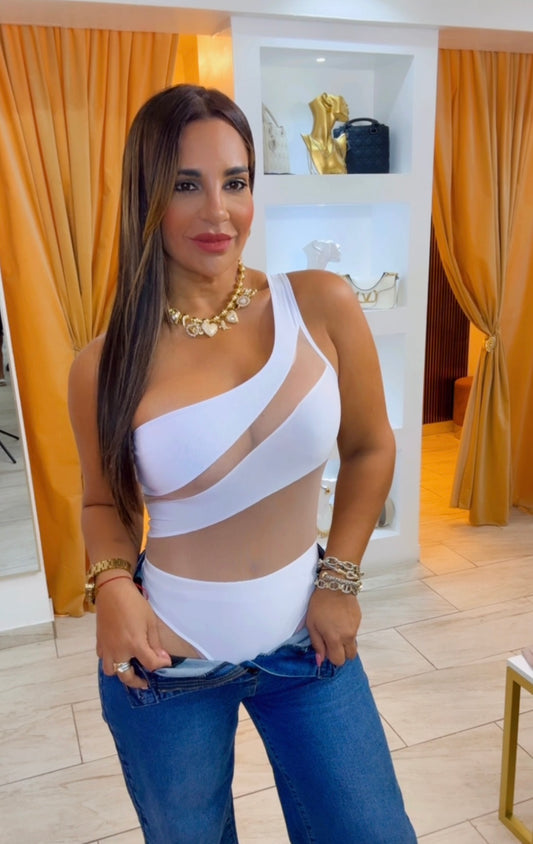 Mesh White Bodysuit (stretch)