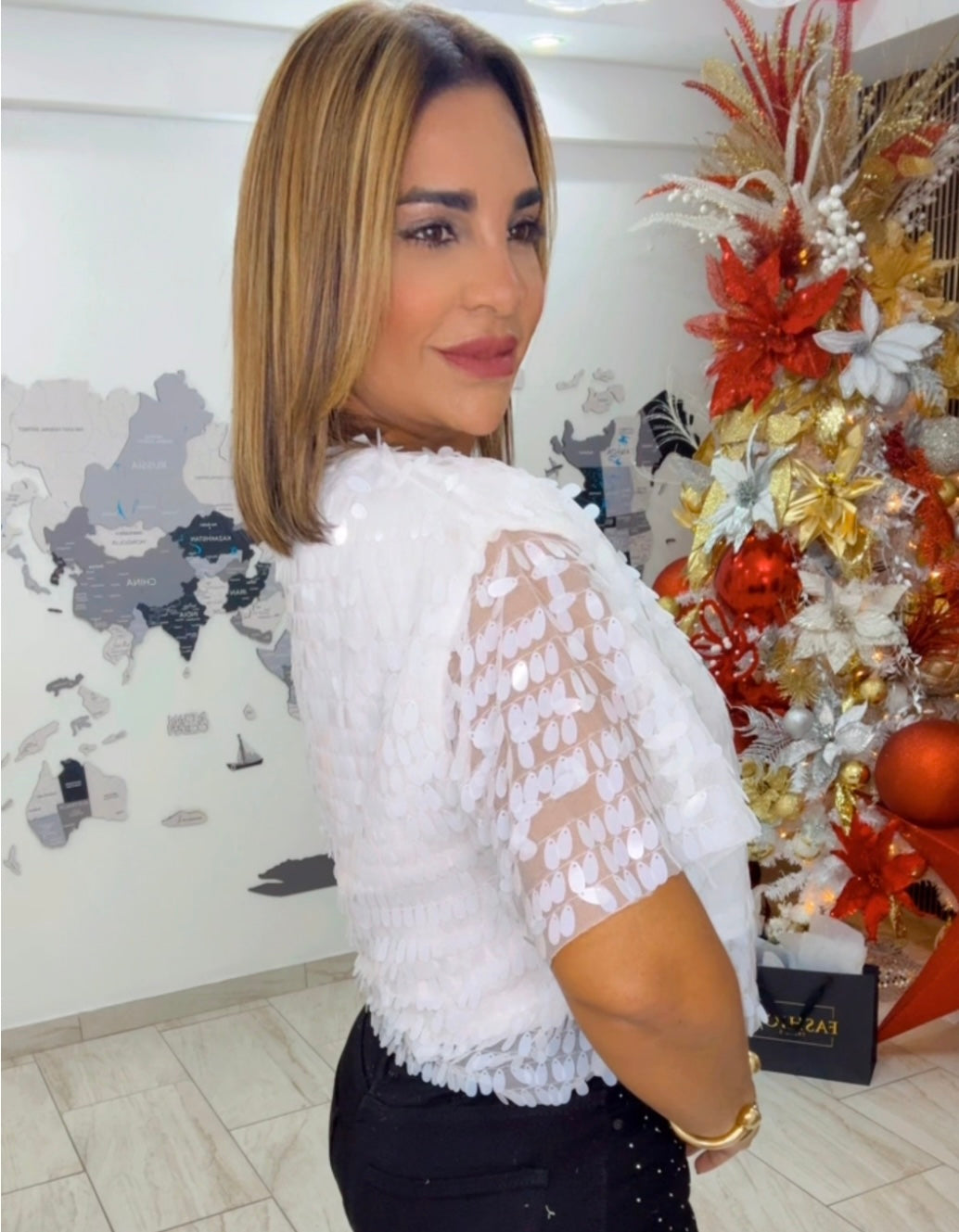 Sequins White Blouse (spandex)