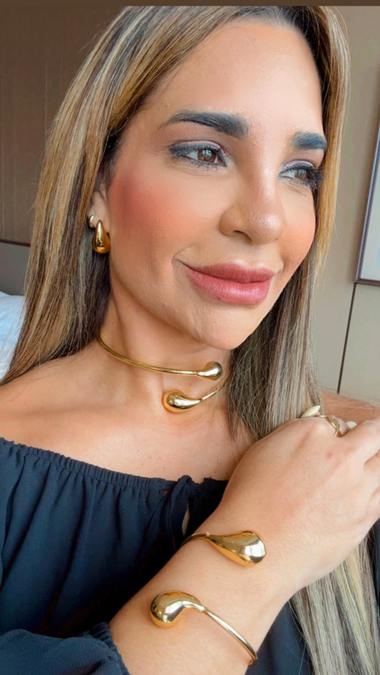 Golden Ball 3 pieces (material oro acero inoxidable) Aretes, Collar y Pulsera
