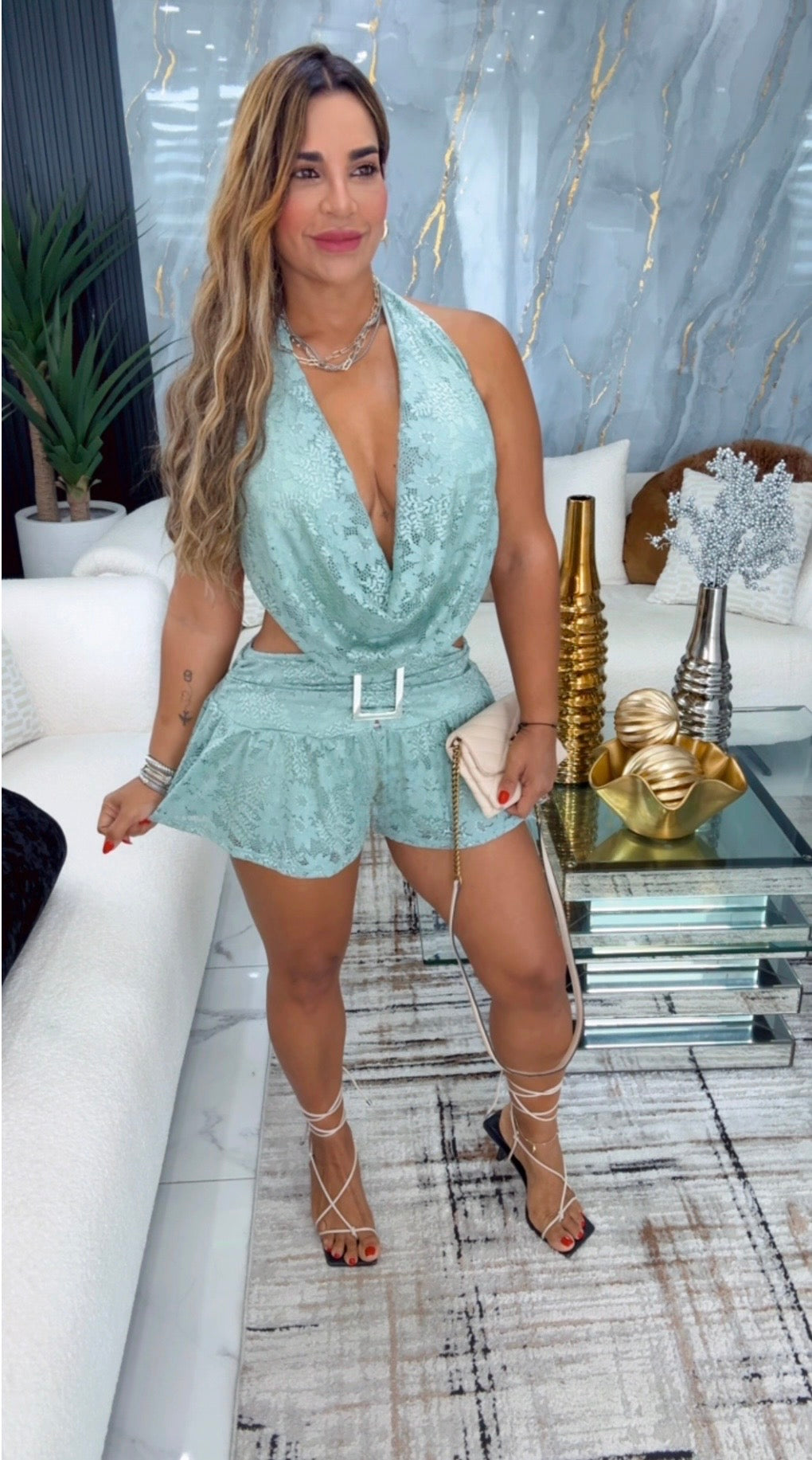 Montevideo Mint Green Romper (spandex)