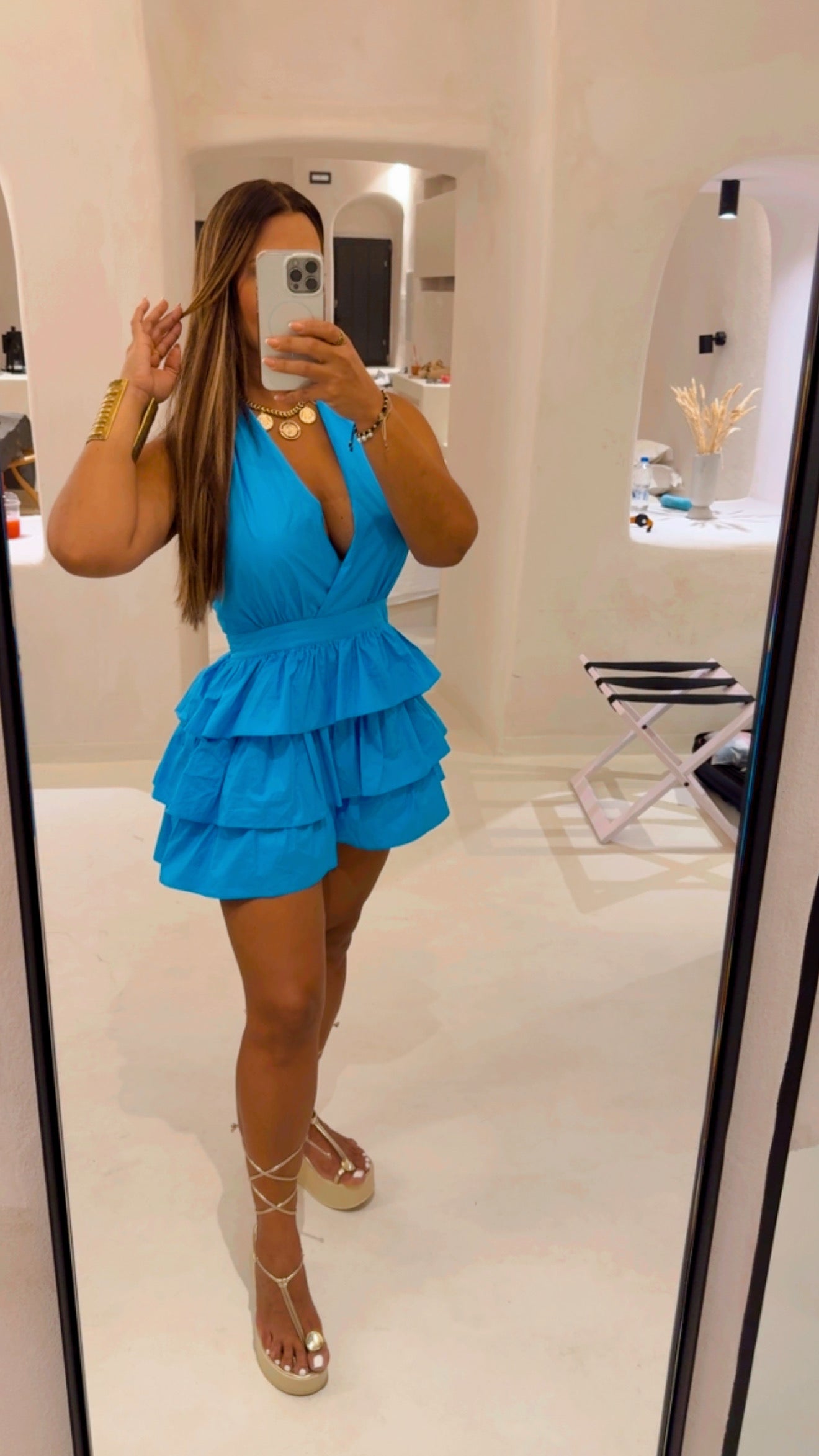 Oia Elegant Blue Romper (utilicé Médium)