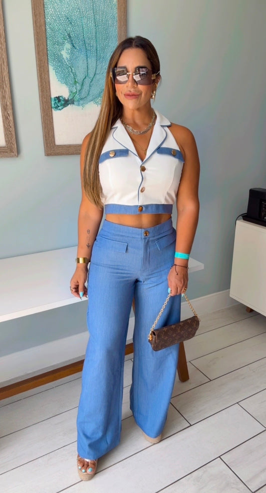 Naples Denim Blue Vest Set (spandex)