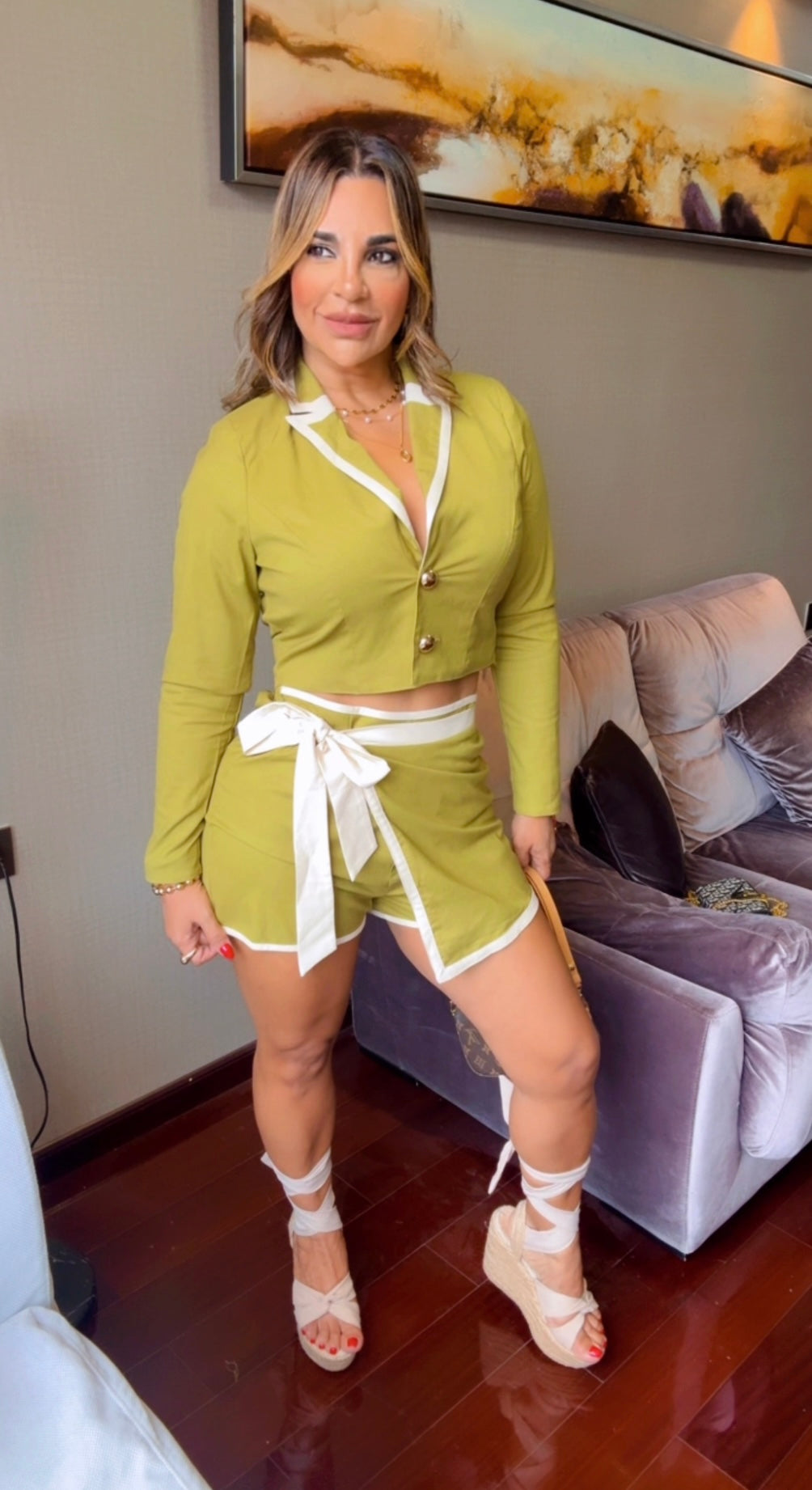 Sichuan Chartreuse Green Skort Set (stretch) es falda pantalón