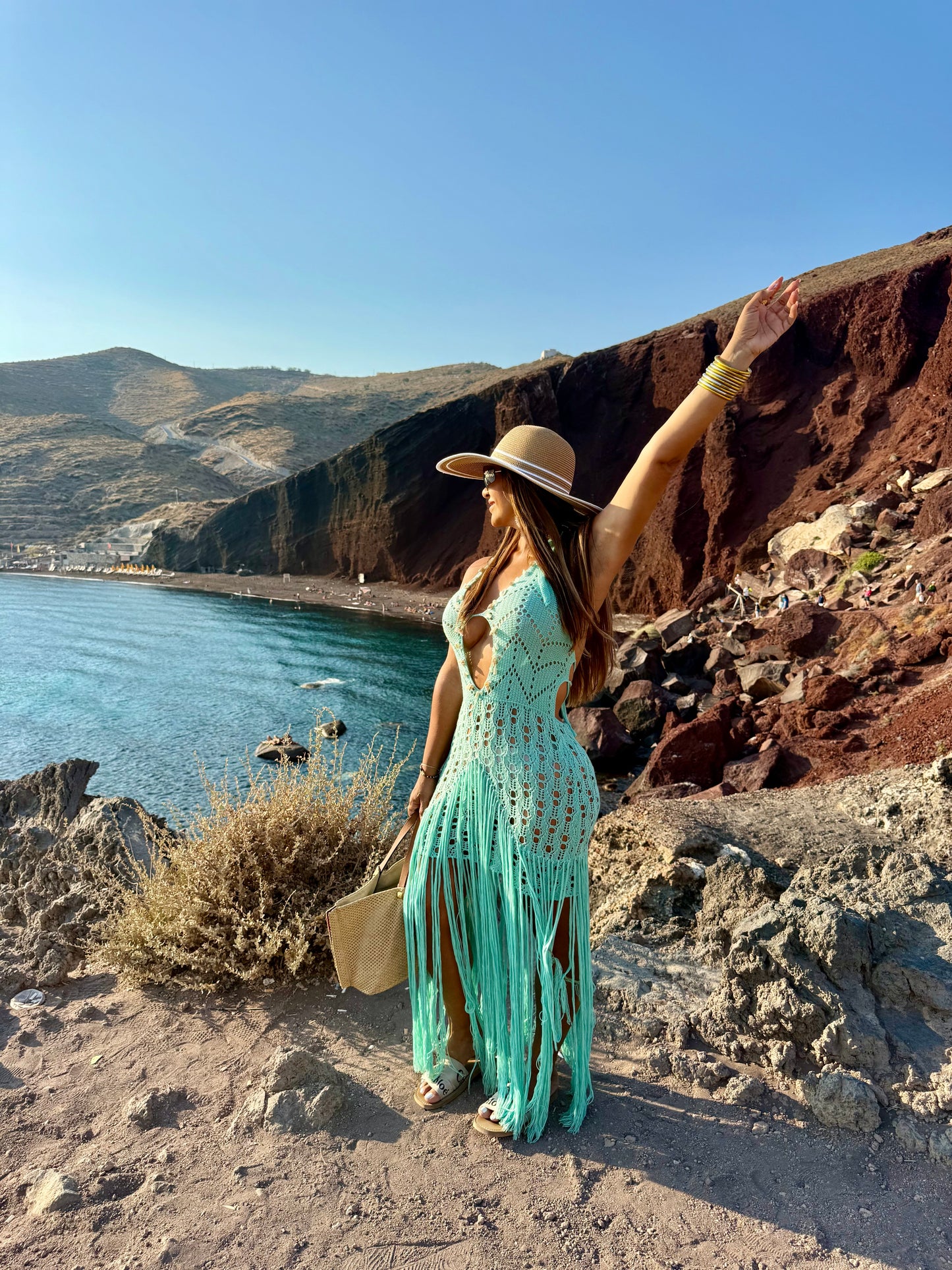 Greek Aqua Blue Crochet Dress (spandex)