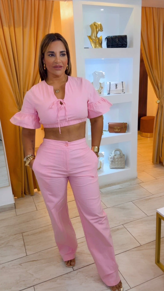 Sueño Escondido Pink Set (stretch ) en Lino