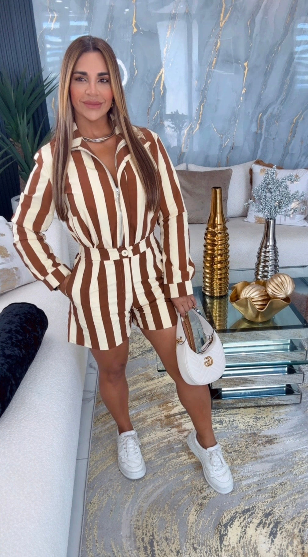 Brown Stripes Short Set (spandex)