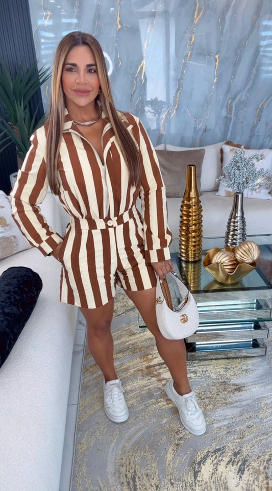 Brown Stripes Short Set (spandex)