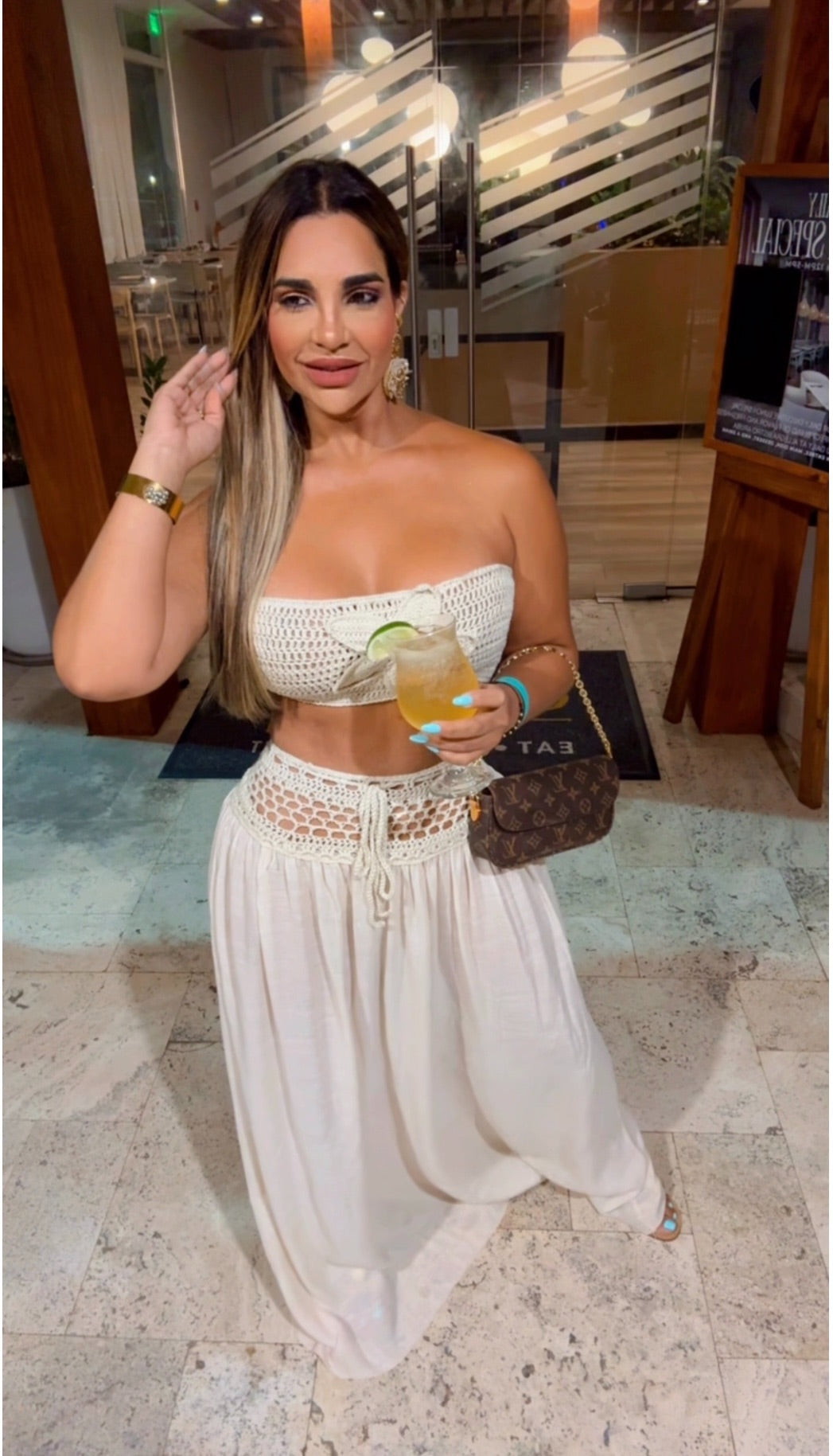 Caribe Beige Boho Crochet Set (spandex)