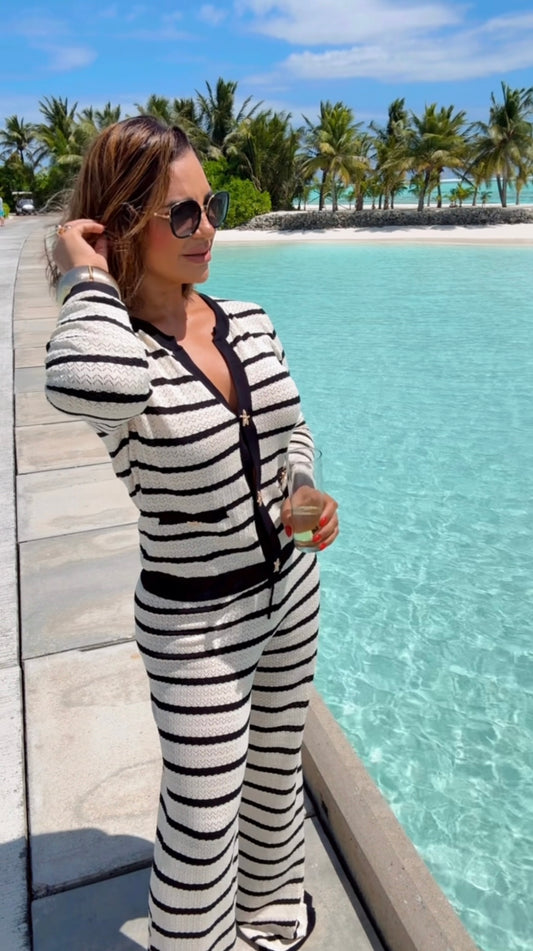 Resort Black & Beige Crochet Set (spandex) utilicé talla Médium