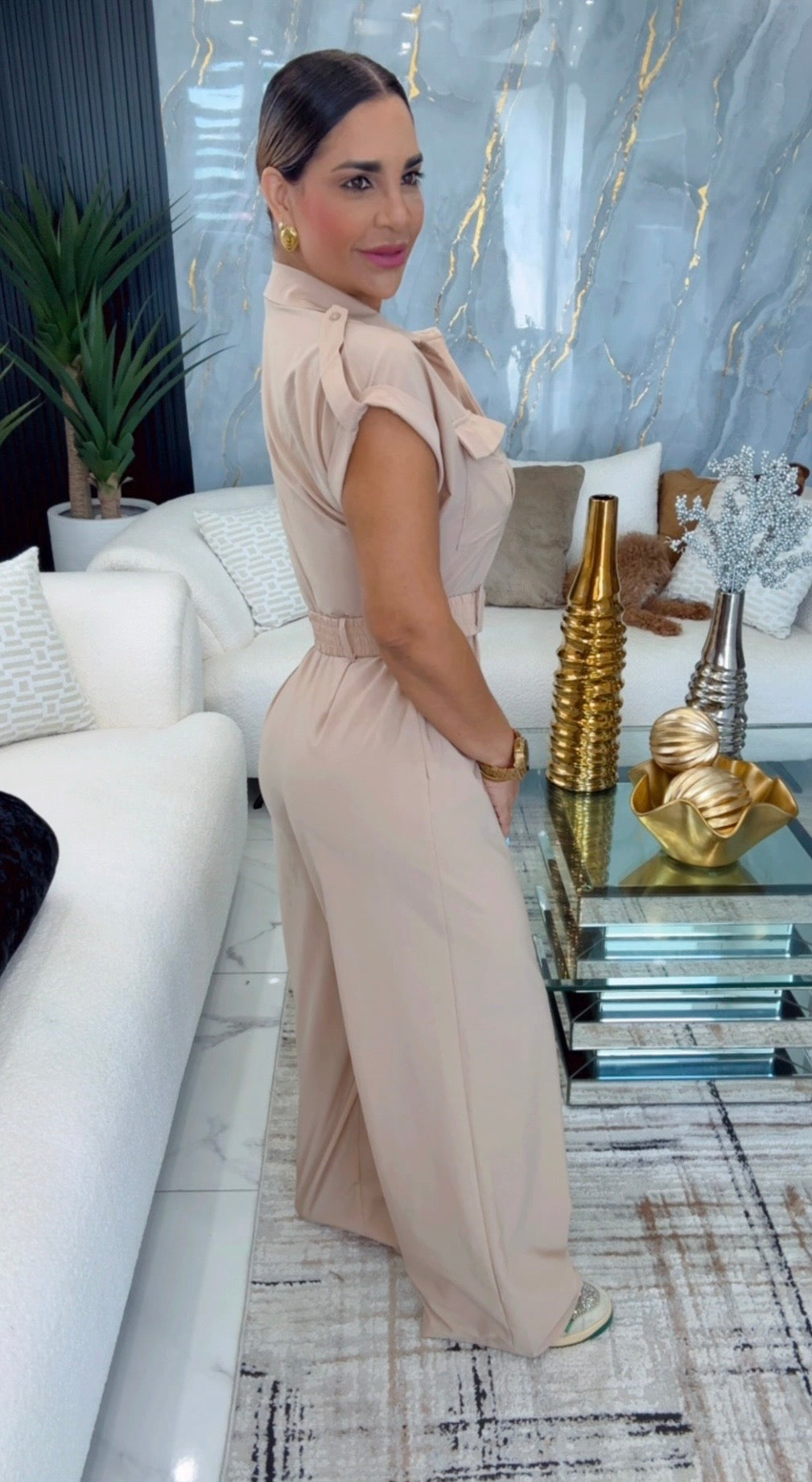 Islandia Camel Jumpsuit(incluye el cinturón) spandex