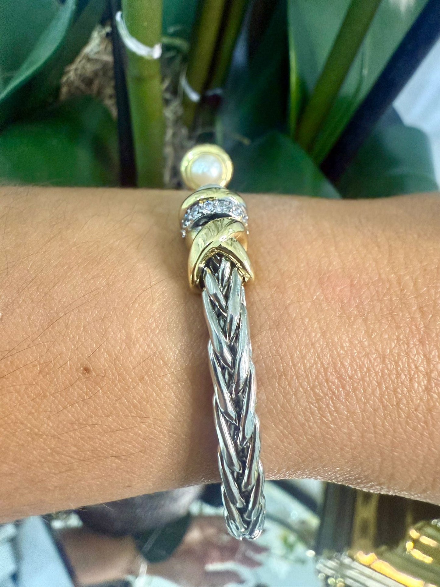 Shine Pearl Bangle (Two Tones) (Gold Plated)