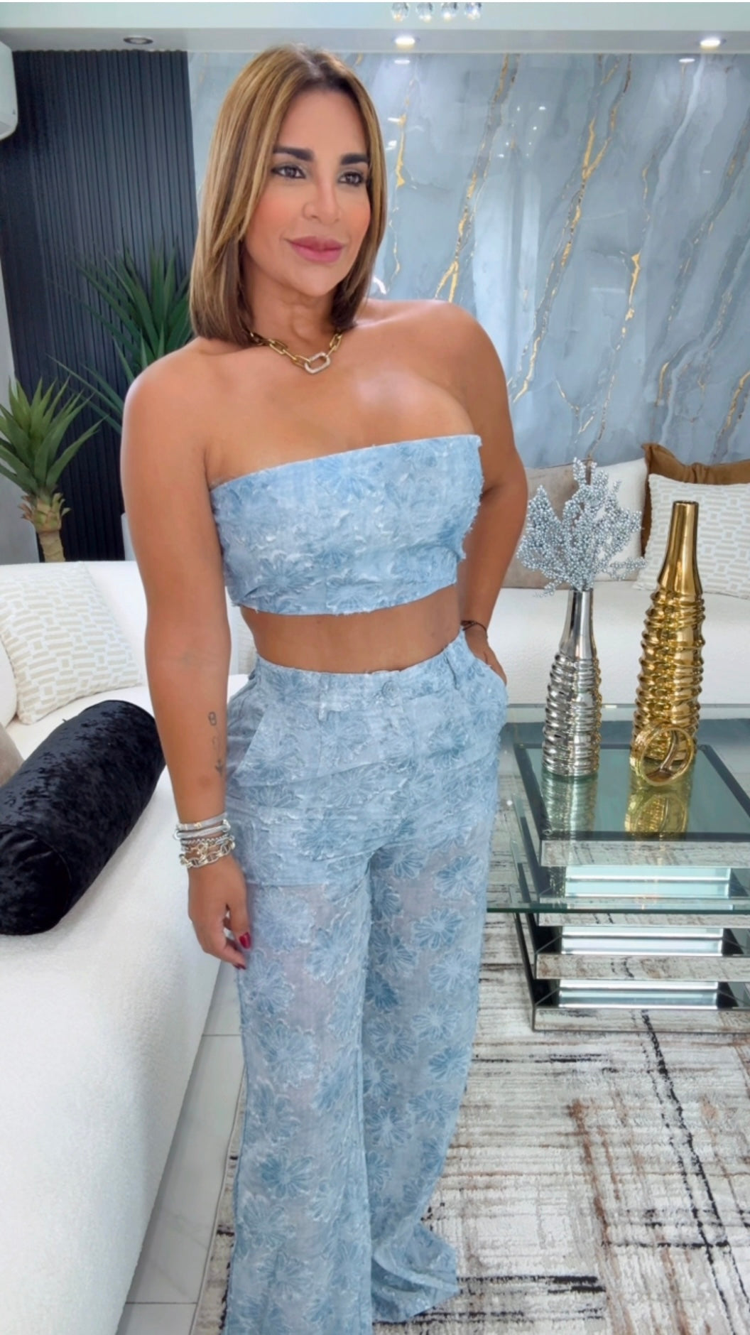 Milano Blue Set 3 pieces (spandex) utilicé talla Médium)